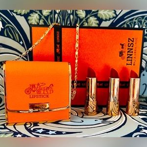 Matte Lipstick Set -3 colors with Orange chain bag package